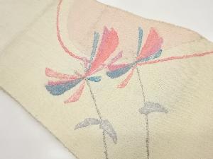 手織り真綿紬曲線に花模様織出し名古屋帯